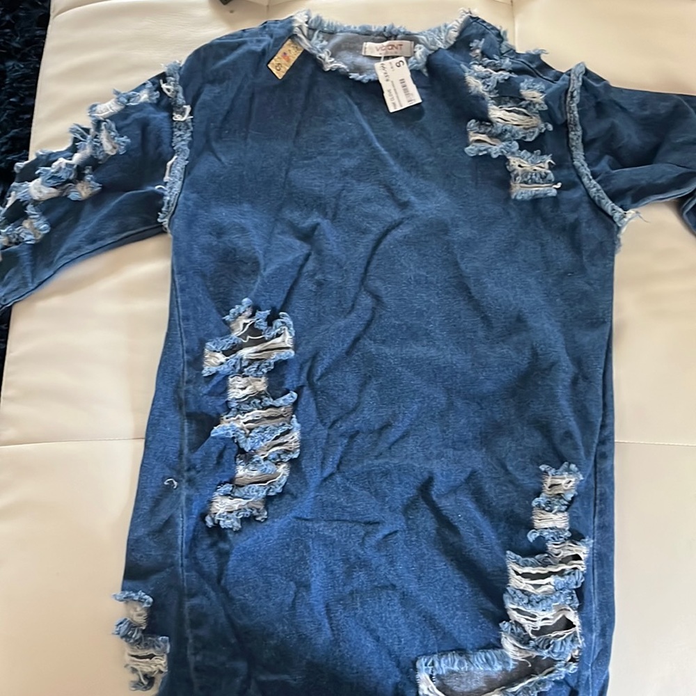 Denim distressed dress